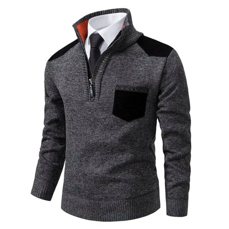 Pull homme en cachemire avec demi-zip et poche poitrine