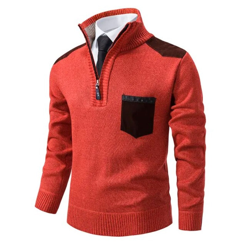 Pull homme en cachemire avec demi-zip et poche poitrine