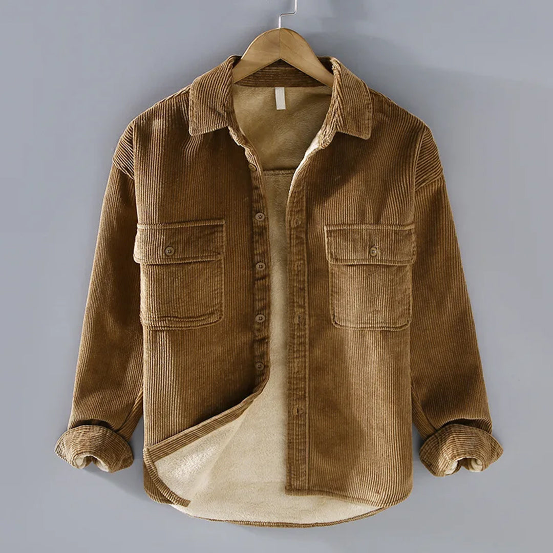 Veste-chemise pour homme en velours côtelé - surchemise chaude avec boutons et poches
