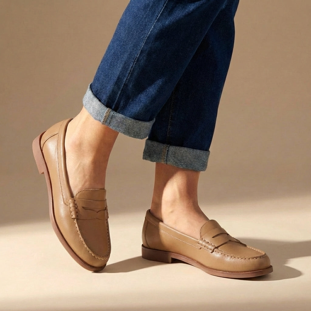 Mocassins bas rétro pour femme en cuir végétalien