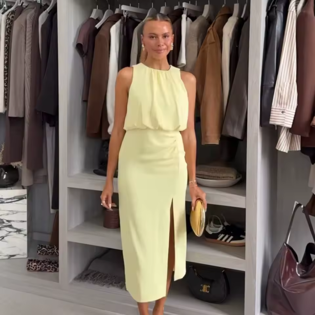 Midi Kjole Høj Hals Silhuet Elegant Komfort