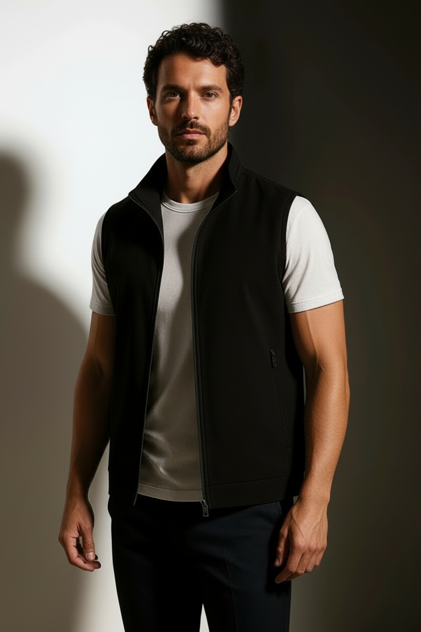 JENS - Casual herrevest med ståkrave i sort