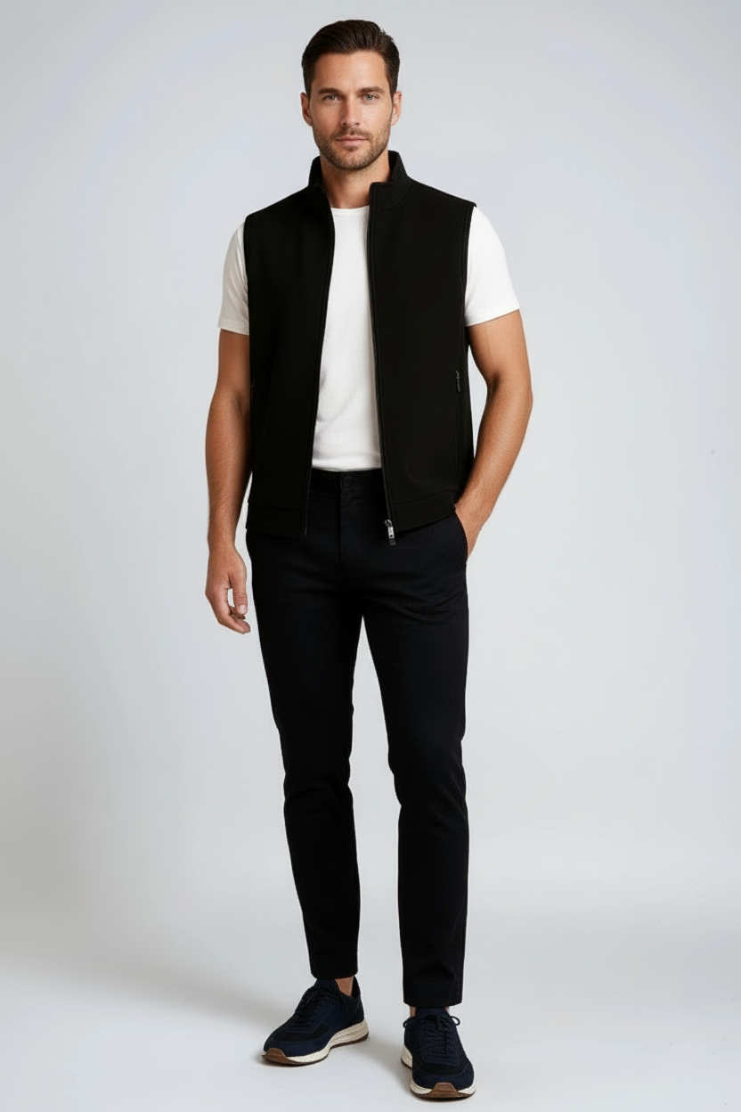 JENS - Casual herrevest med ståkrave i sort