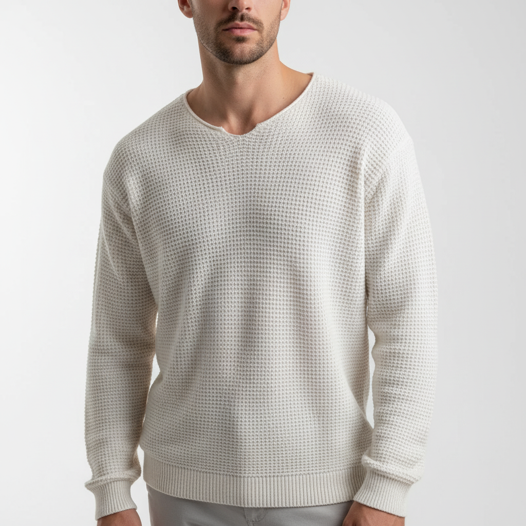 Maglione Uomo a Nido d’Ape con Girocollo Intagliato