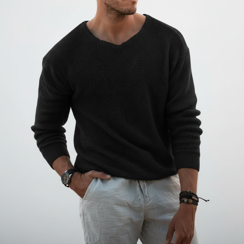 Maglione Uomo a Nido d’Ape con Girocollo Intagliato