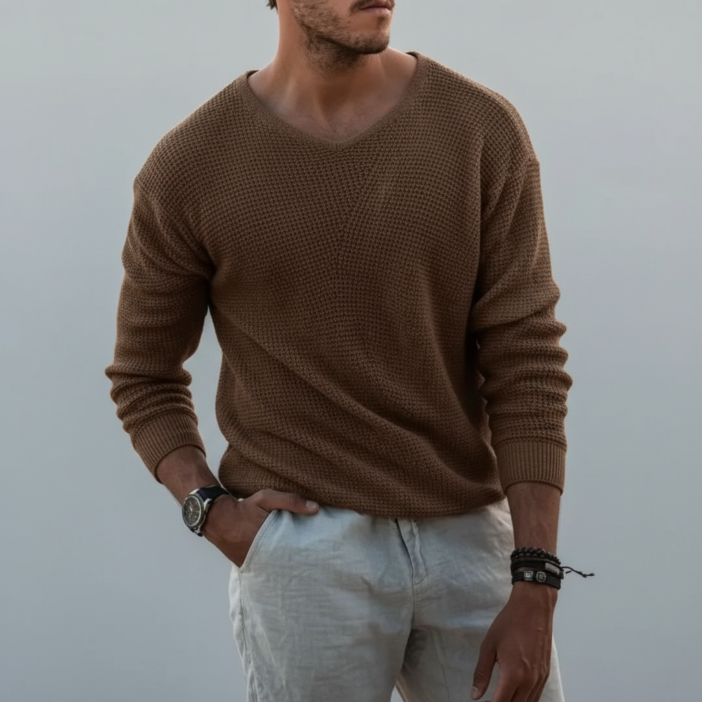 Maglione Uomo a Nido d’Ape con Girocollo Intagliato