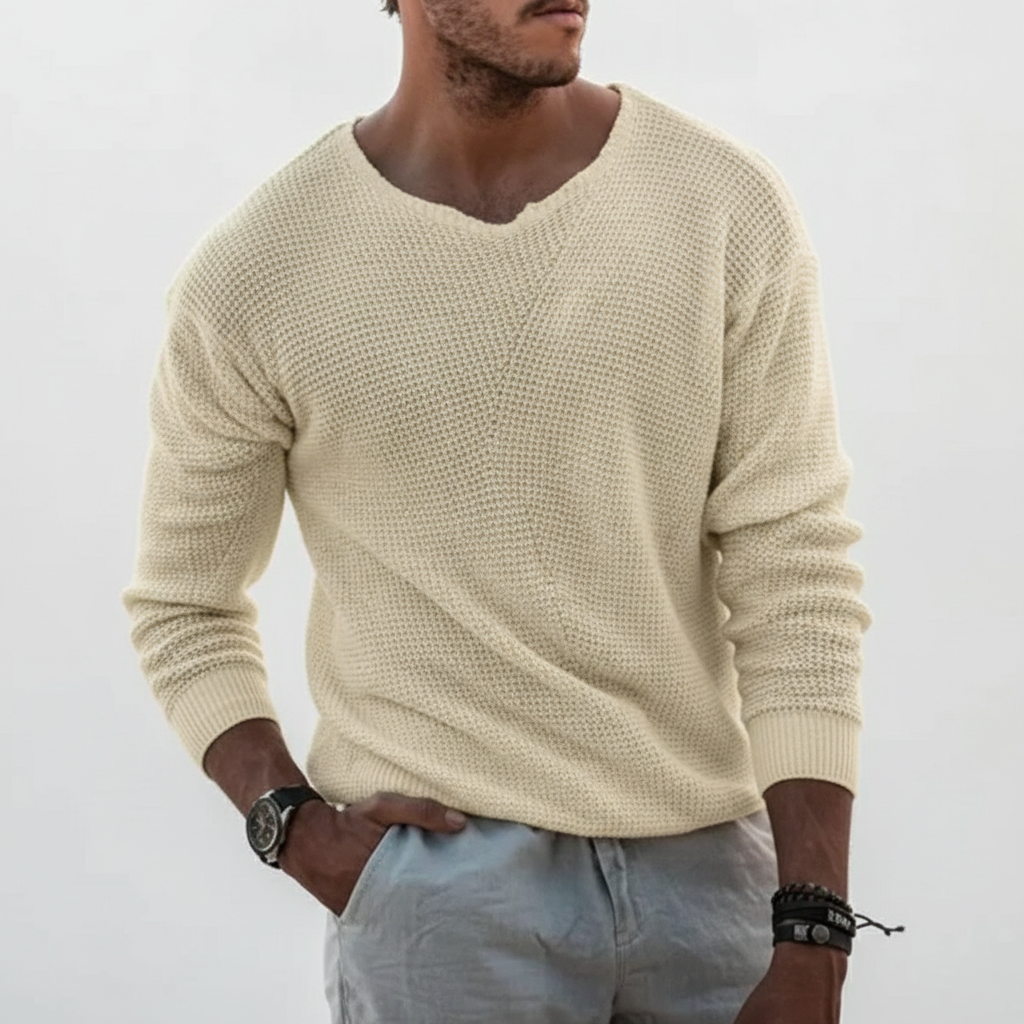 Maglione Uomo a Nido d’Ape con Girocollo Intagliato