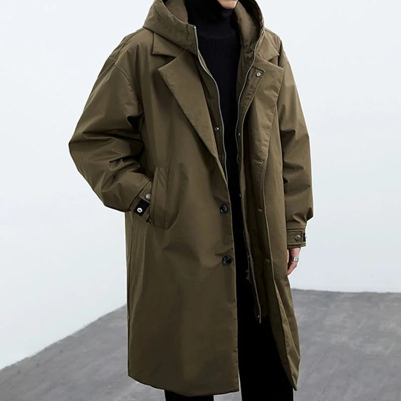 Anfinite | Herre Vandtæt Trenchcoat med Elegant Quiltet Pufferdesign