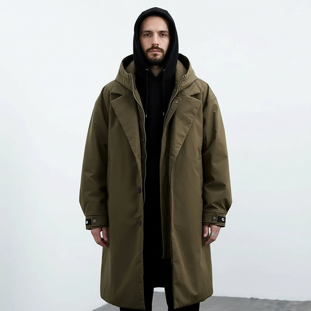 Anfinite | Herre Vandtæt Trenchcoat med Elegant Quiltet Pufferdesign