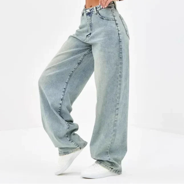 Jean baggy femme à jambe large - Denim oversize à la coupe décontractée