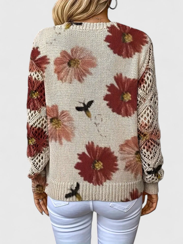 Maglione Donna Traforato con Stampa e Scollo a V