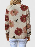 Maglione Donna Traforato con Stampa e Scollo a V
