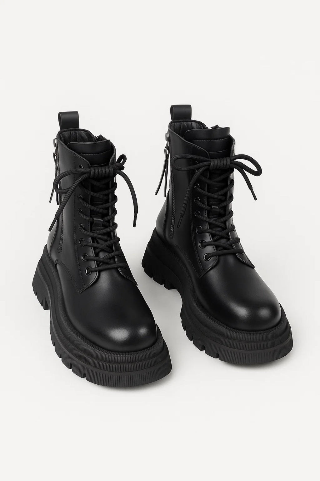 Botines de mujer con cordones y plataforma chunky – botas modernas con cremallera lateral y suela alta