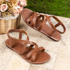 Sandales basses pour femme de style romain avec brides croisées