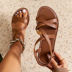 Sandales basses pour femme de style romain avec brides croisées