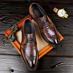 Zapatos elegantes de piel para hombre con hebilla Monk Strap - Estilo refinado para la oficina y ceremonias