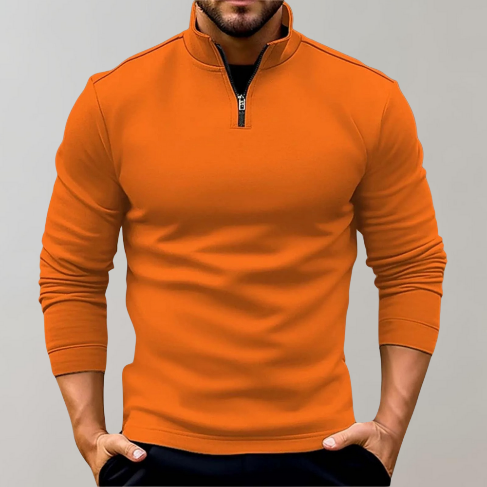 Miesten slim fit -neulepusero puolivetoketjulla ja pitkillä hihoilla