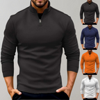 Miesten slim fit -neulepusero puolivetoketjulla ja pitkillä hihoilla