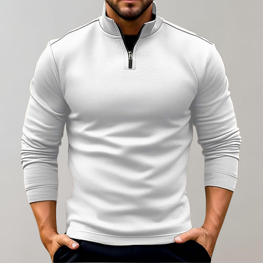 Miesten slim fit -neulepusero puolivetoketjulla ja pitkillä hihoilla