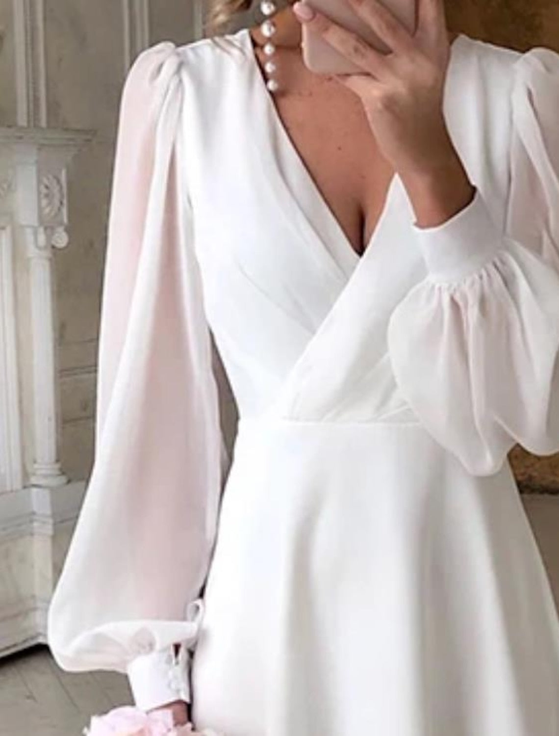 Abito da Sposa Donna Fluido a Maniche Lunghe ANFINITE