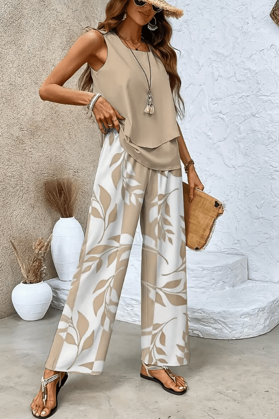 Sæt Dame Løs Silhuet Elegant Sommerstil