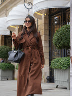 Trench maxi pour femme en imitation daim avec ceinture