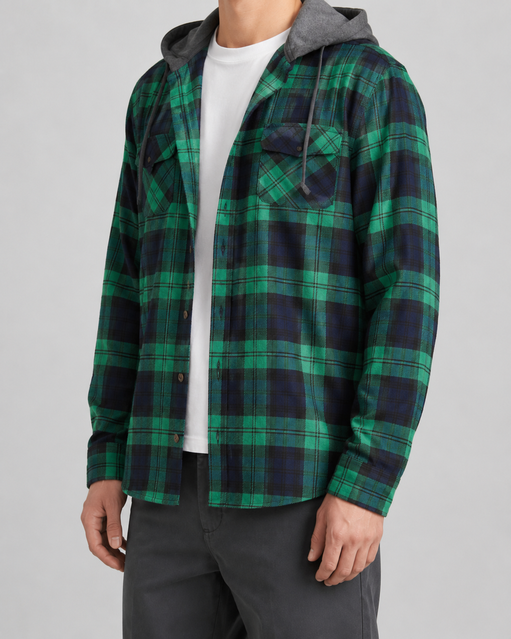 Overshirt Uomo a Quadri con Cappuccio