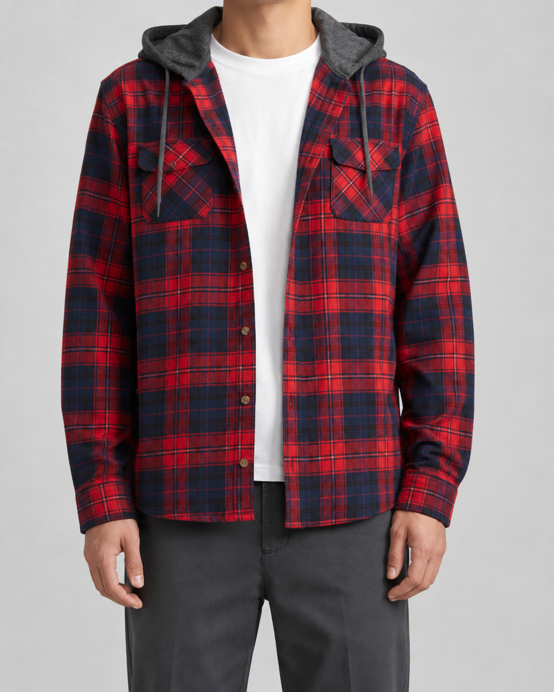 Overshirt Uomo a Quadri con Cappuccio
