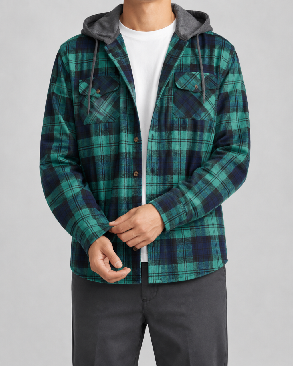 Overshirt Uomo a Quadri con Cappuccio