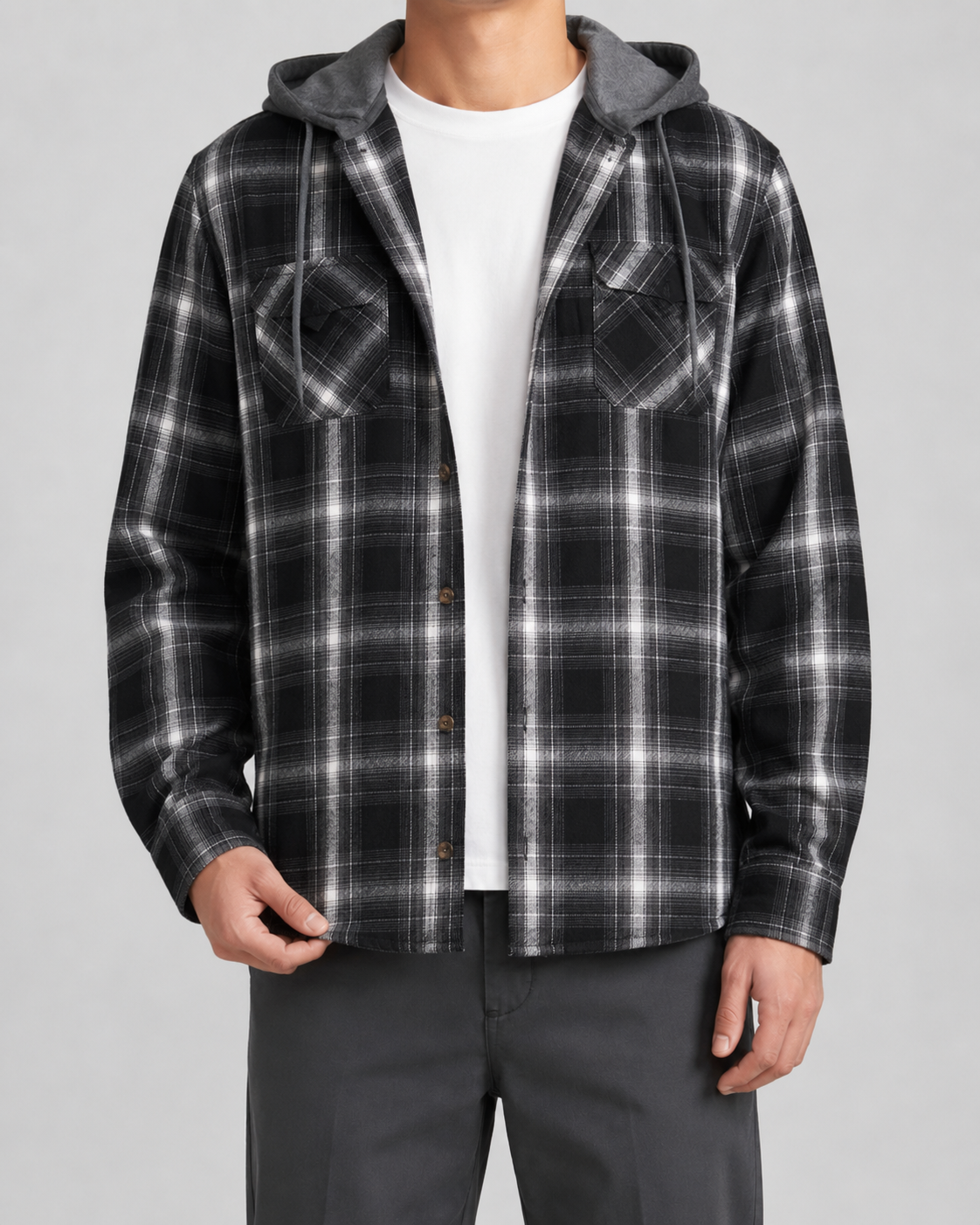 Overshirt Uomo a Quadri con Cappuccio
