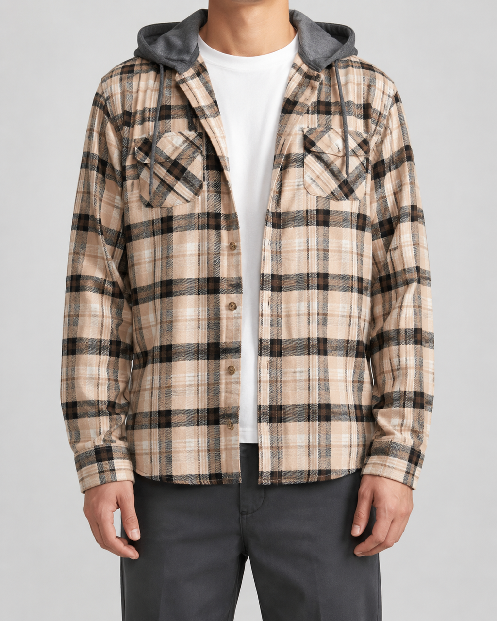 Overshirt Uomo a Quadri con Cappuccio