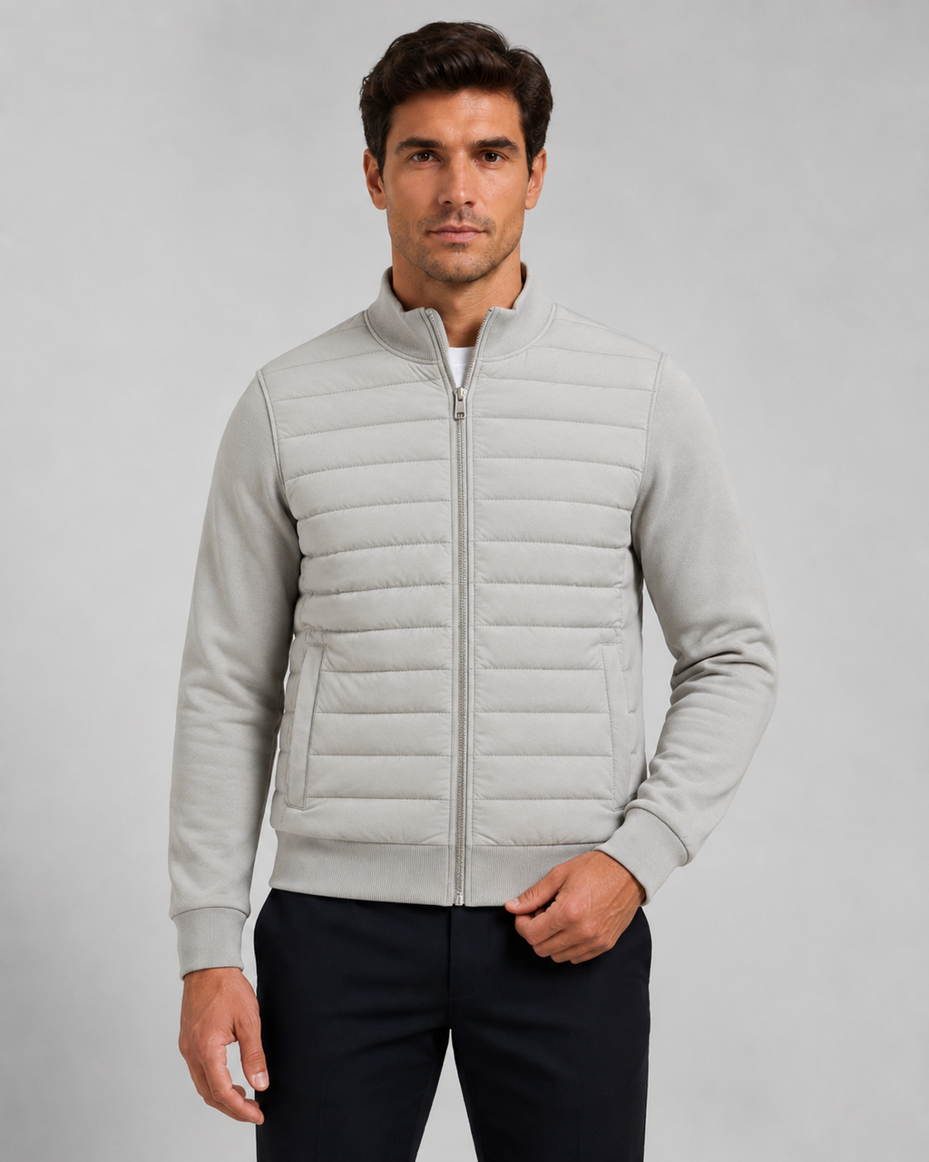 Chaqueta híbrida acolchada de hombre con mangas de punto
