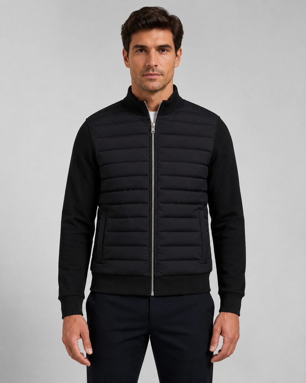 Chaqueta híbrida acolchada de hombre con mangas de punto