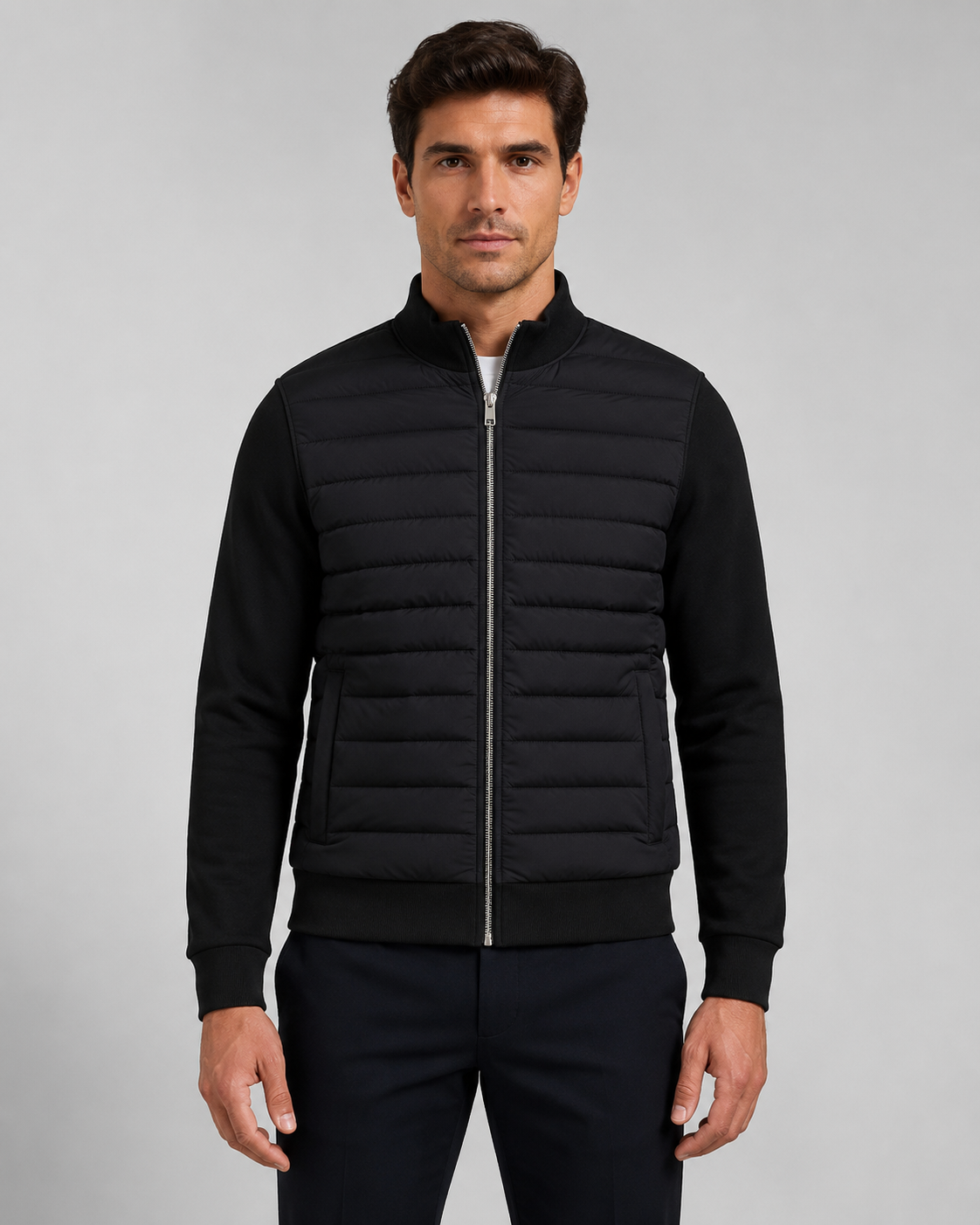 Chaqueta híbrida acolchada de hombre con mangas de punto