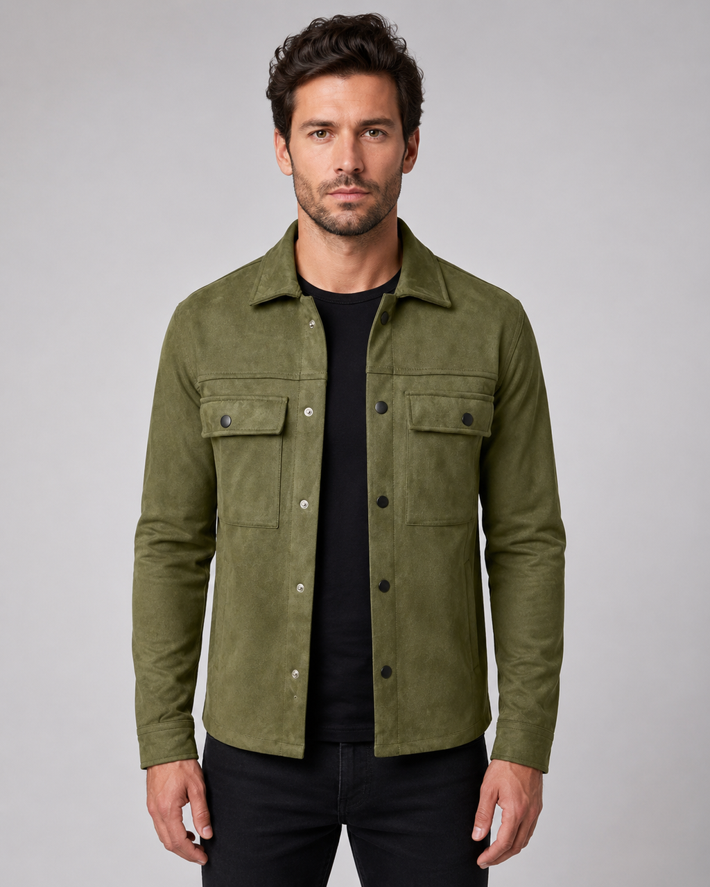 Overshirt Uomo Slim Fit Effetto Camoscio