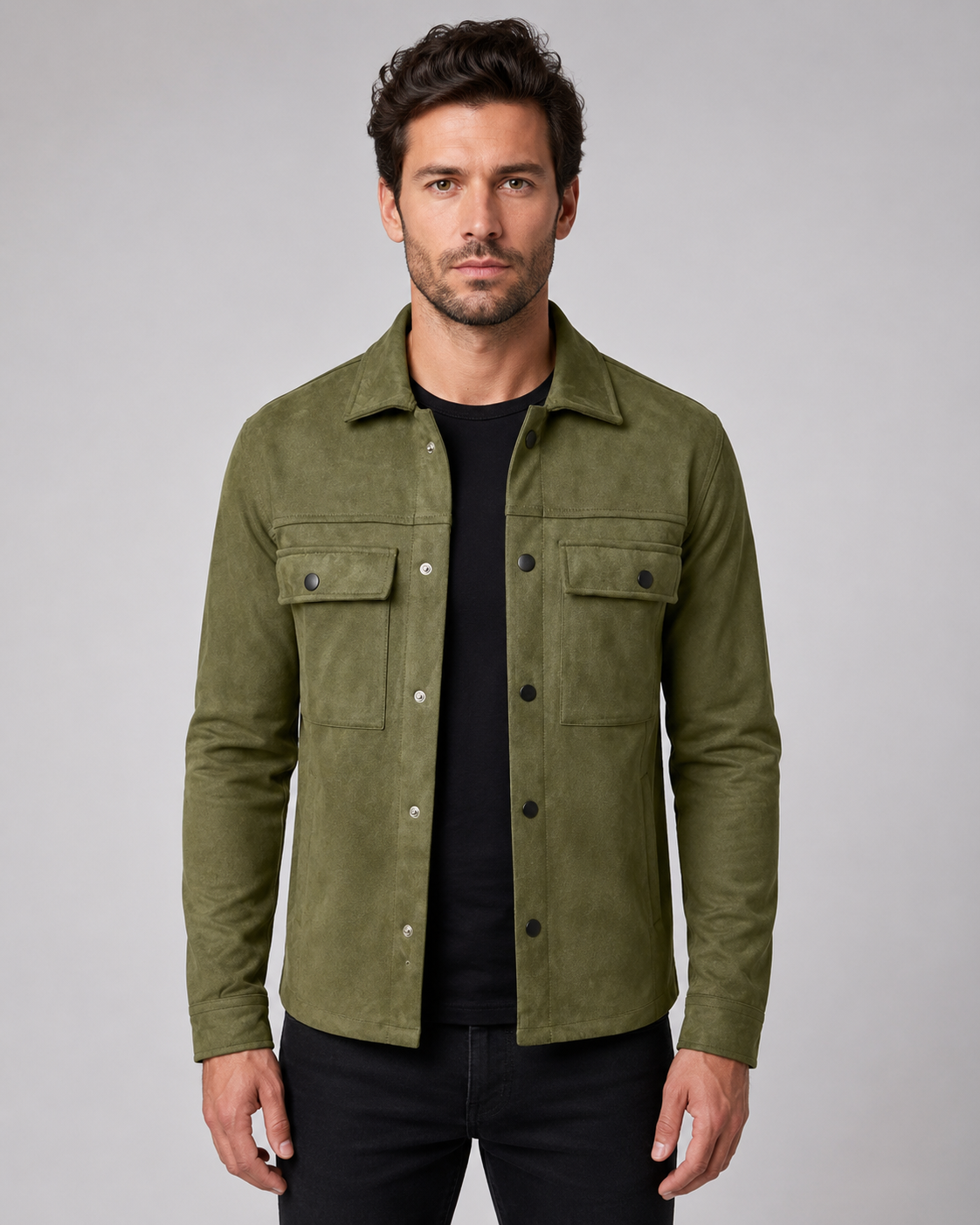 Overshirt Uomo Slim Fit Effetto Camoscio