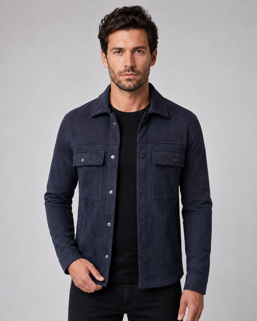 Overshirt Uomo Slim Fit Effetto Camoscio