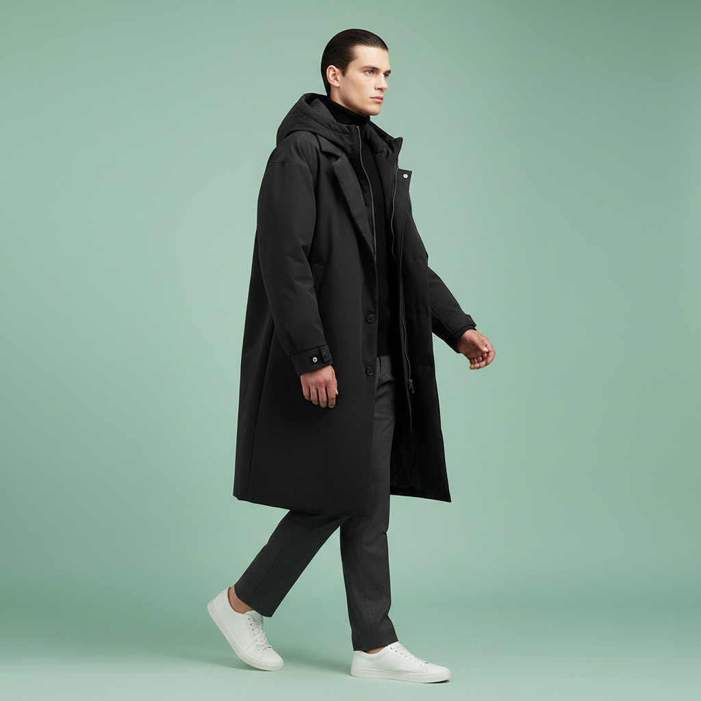 Gabardina impermeable larga para hombre con capucha