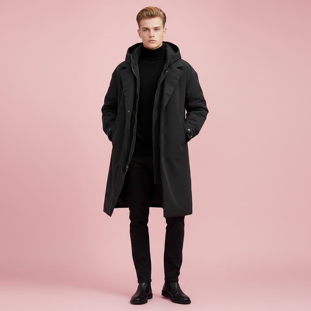 Gabardina impermeable larga para hombre con capucha