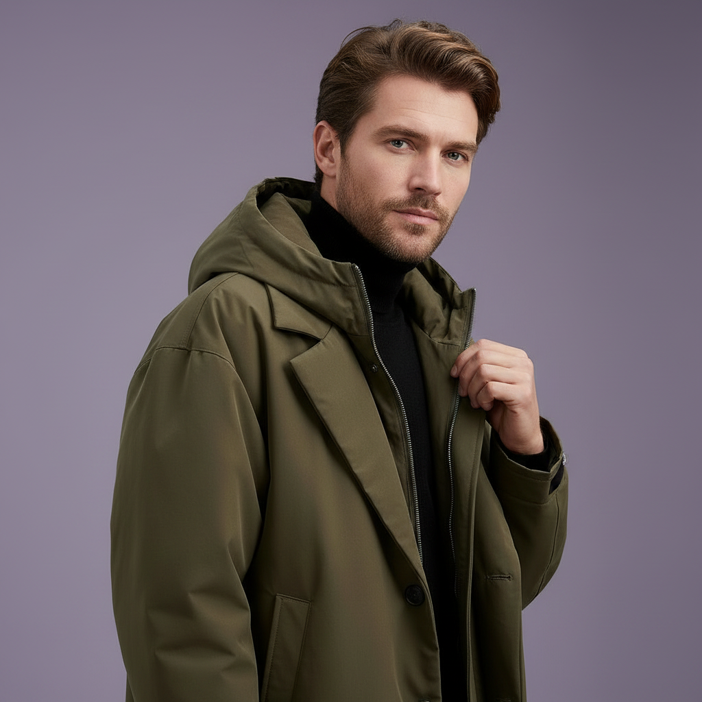 Gabardina impermeable larga para hombre con capucha