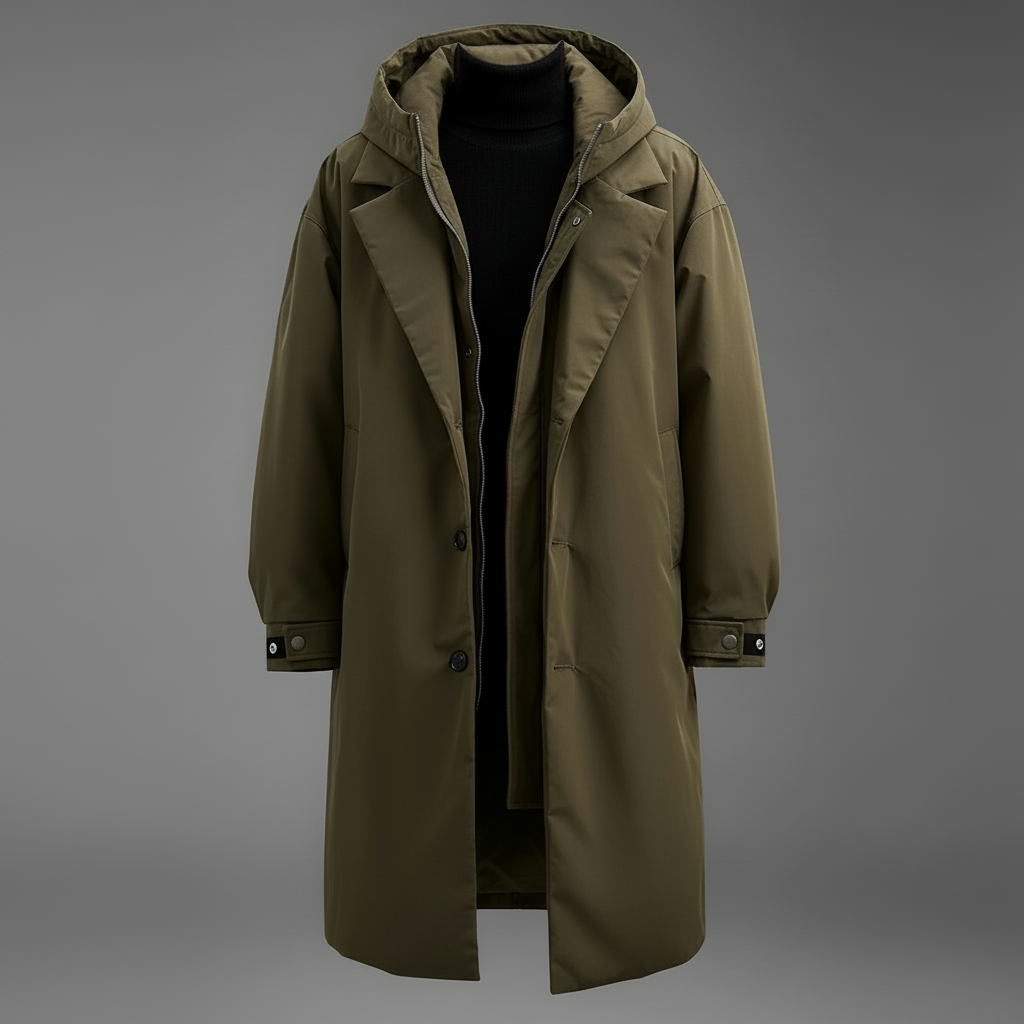 Gabardina impermeable larga para hombre con capucha