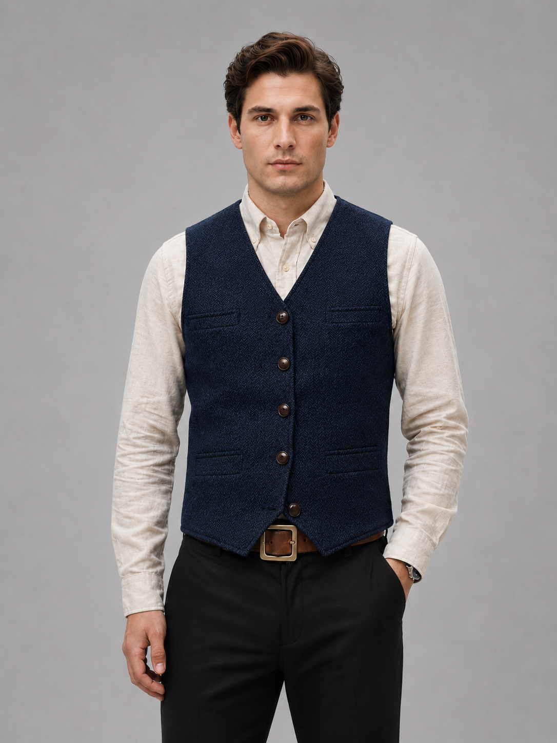 Gilet Uomo Sartoriale in Tweed a Spina di Pesce