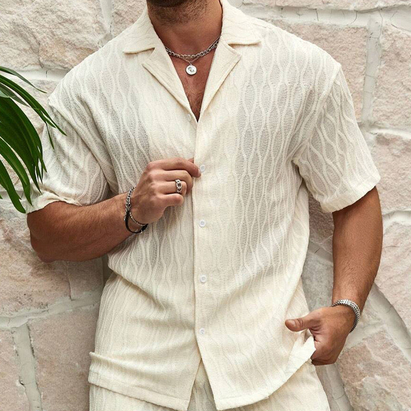 Conjunto de verano para hombre de dos piezas con camisa y pantalones cortos