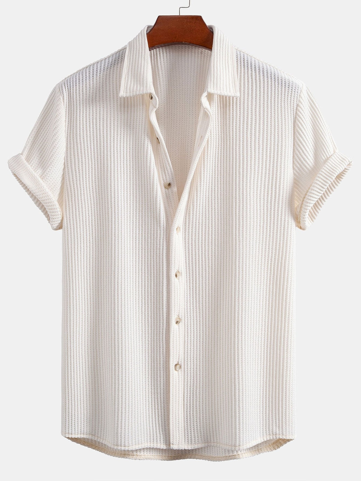 Camisa de hombre de tejido waffle con botones