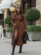 Trench maxi pour femme en imitation daim avec ceinture