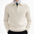 Maglione Uomo a Coste con Collo Alto e Mezza Zip – Eleganza e Comfort Moderno