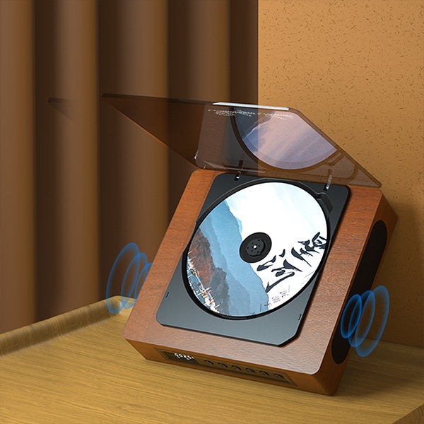 Retro Bluetooth CD Player – Classic Design with USB-C, FM Radio, and LCD Display | Compact Wireless Music System for Home