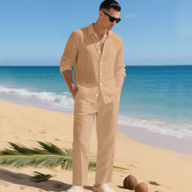 Completo Uomo in Lino con Camicia e Pantaloni Coordinati