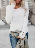 Top Donna Slim Fit con Scollo a V e Dettagli con Bottoni