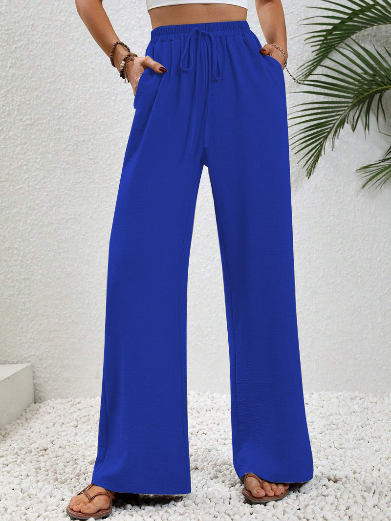 Pantalon palazzo d’été pour femme à taille haute – Modèle léger à jambes larges avec cordon de serrage et poches